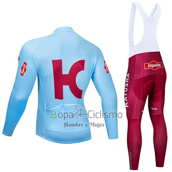 Katusha Alpecin Ropa Ciclismo Culotte Largo 2019 Mangas Largas Azul Rojo